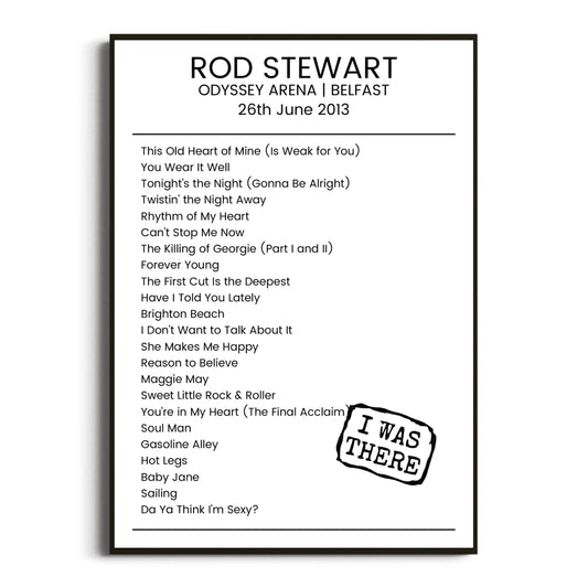 Rod Stewart Belfast 26 June 2013 Setlist Poster