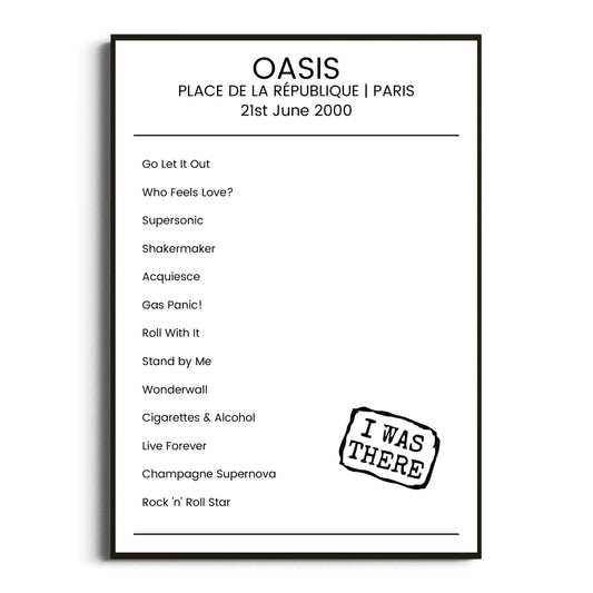 Oasis Paris 21 June 2000 Setlist Poster