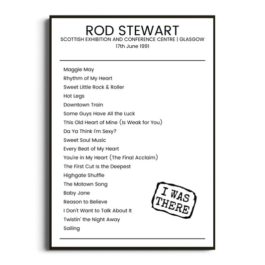 Rod Stewart Glasgow 17 June 1991 Setlist Poster