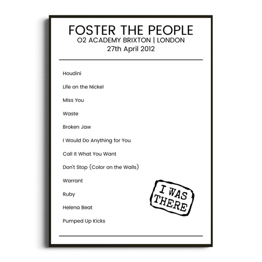 Foster the People London 27 April 2012 Setlist Poster