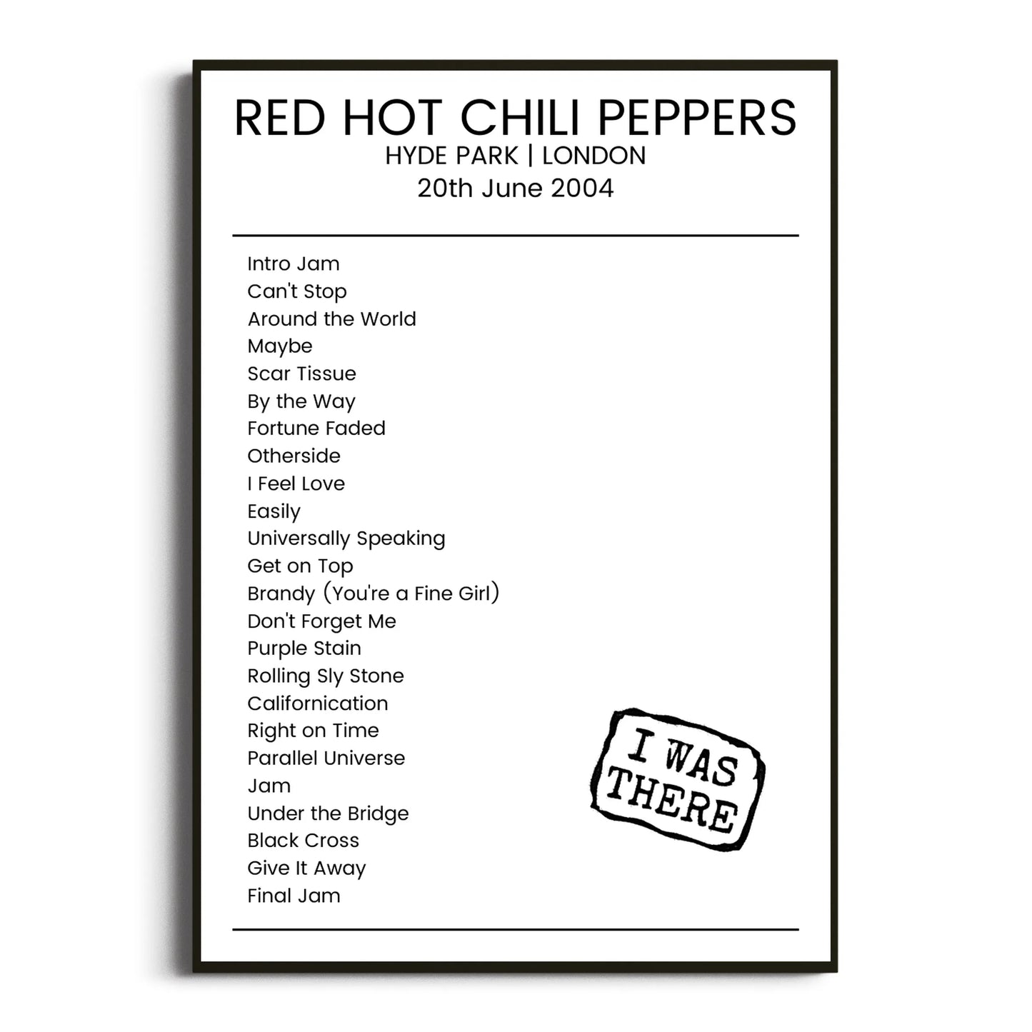 Red Hot Chili Peppers London 20 June 2004 Setlist Poster