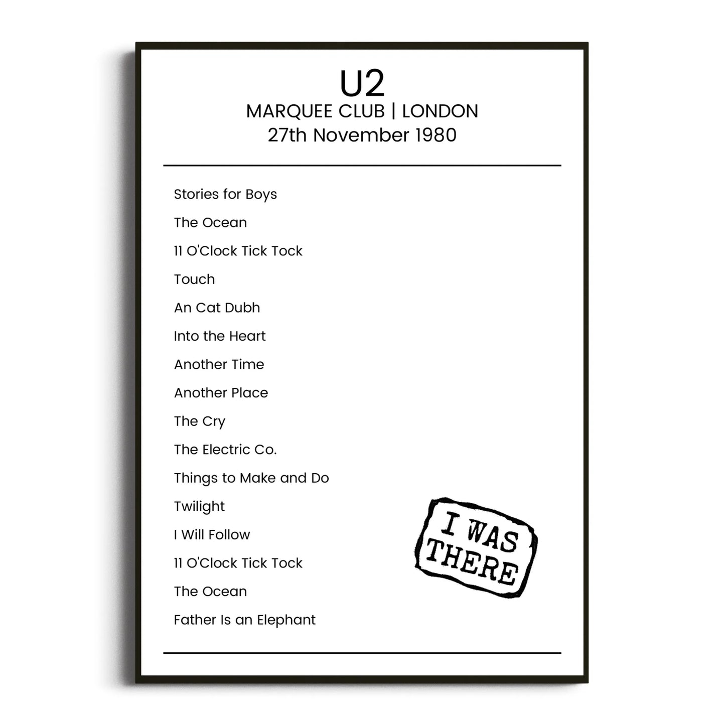 U2 London 27 November 1980 Setlist Poster