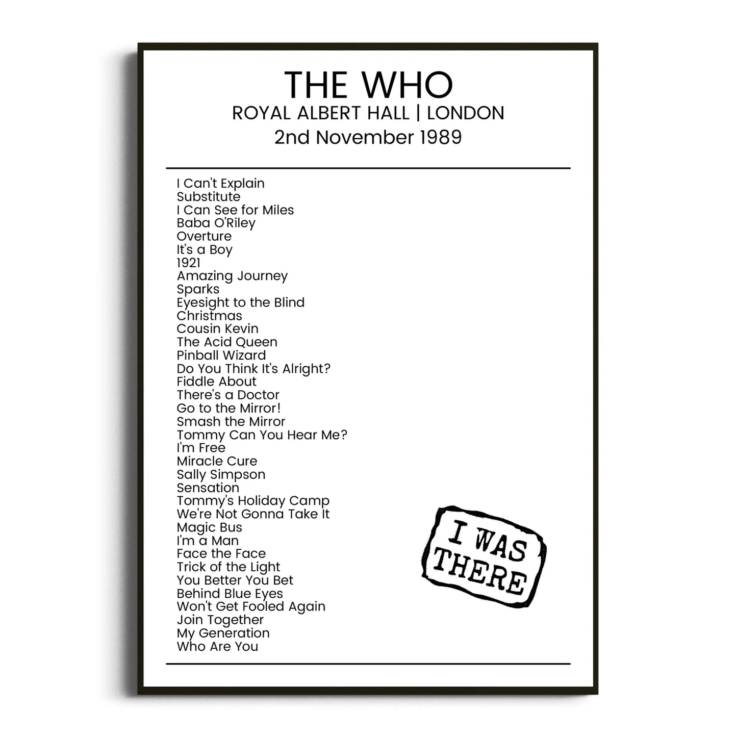 The Who London 02 November 1989 Setlist Poster