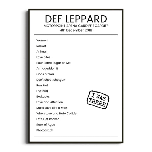 Def Leppard Cardiff 04 December 2018 Setlist Poster