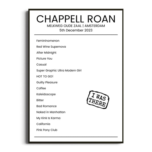 Chappell Roan Amsterdam 05 December 2023 Setlist Poster