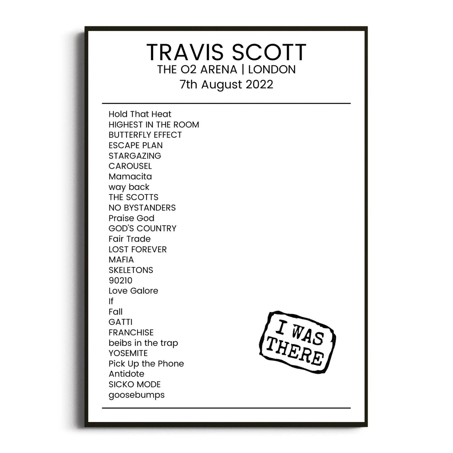 Travis Scott London 07 August 2022 Setlist Poster