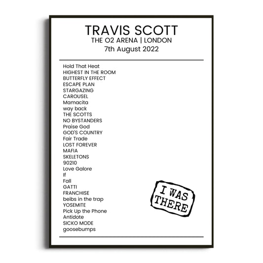 Travis Scott London 07 August 2022 Setlist Poster