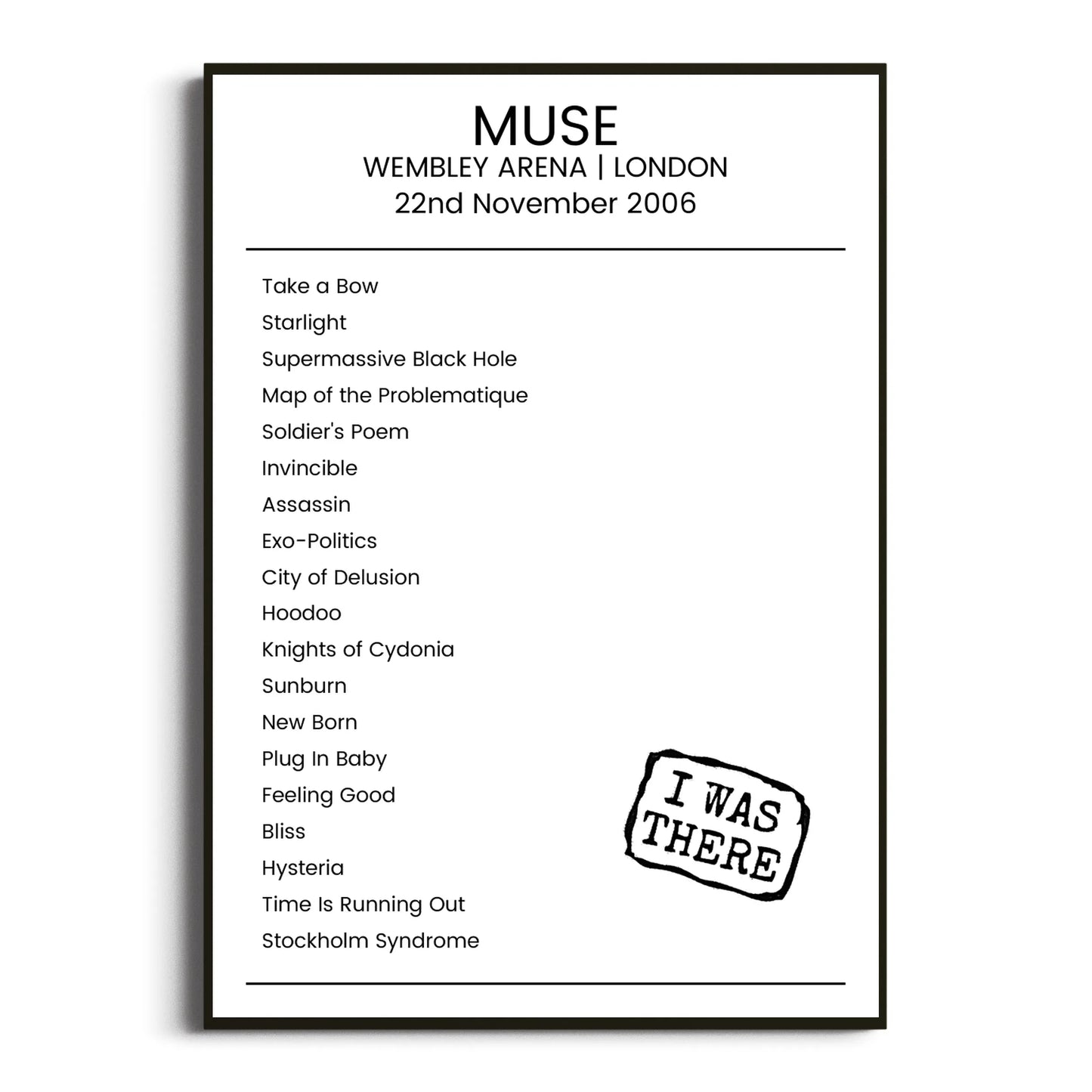 Muse London 22 November 2006 Setlist Poster