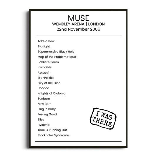 Muse London 22 November 2006 Setlist Poster