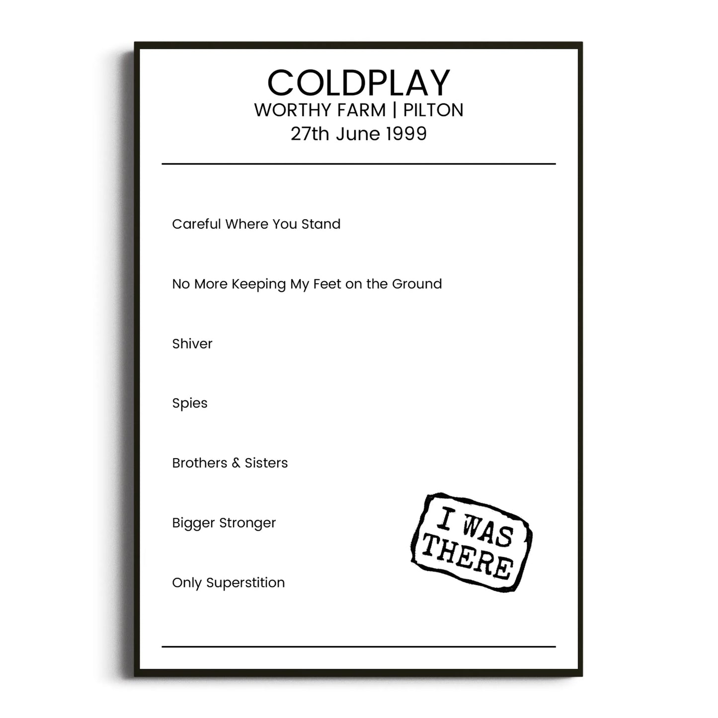 Coldplay Pilton 27 June 1999 Setlist Poster