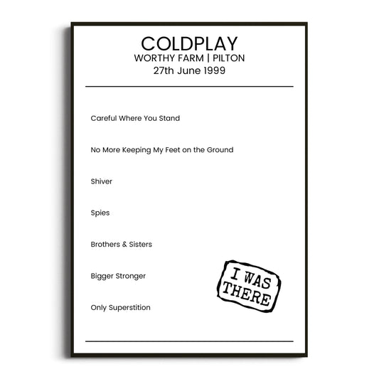 Coldplay Pilton 27 June 1999 Setlist Poster