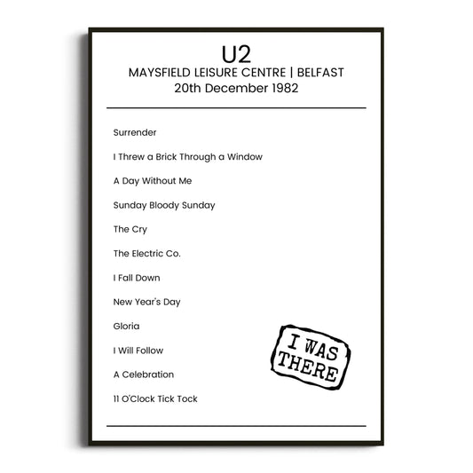 U2 Belfast 20 December 1982 Setlist Poster