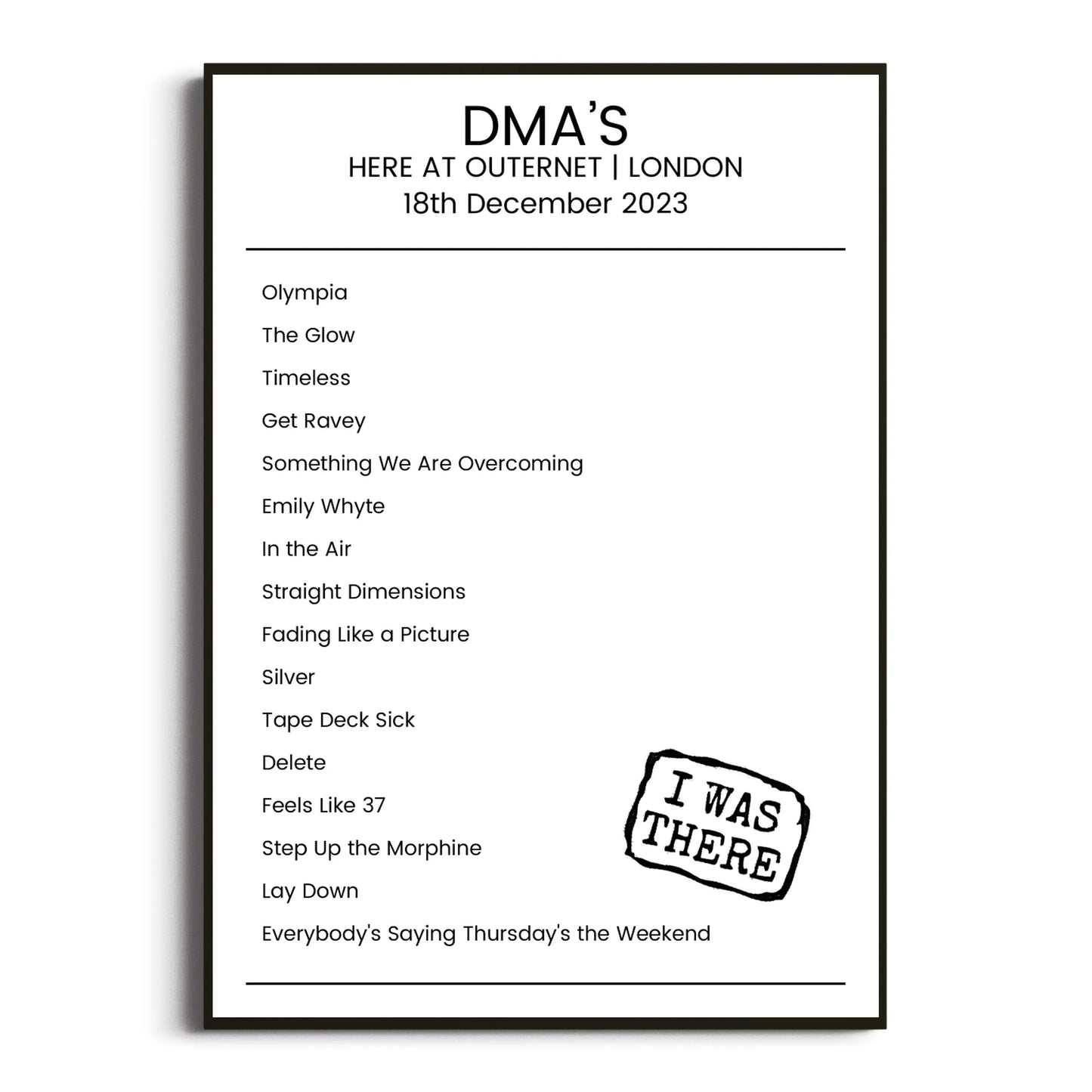 DMA’s London 18 December 2023 Setlist Poster