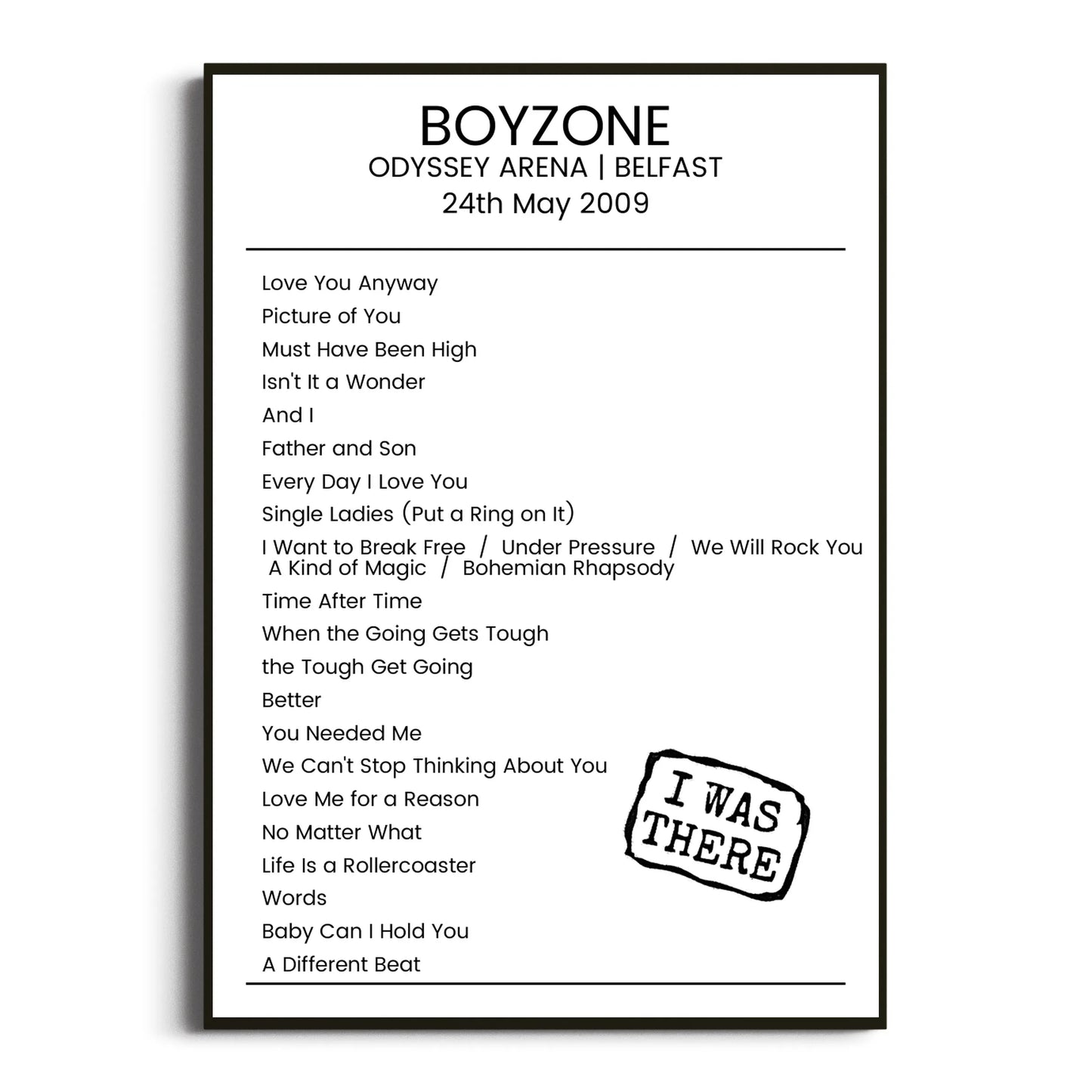 Boyzone Belfast 24 May 2009 Setlist Poster