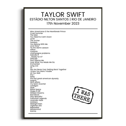 Taylor Swift Rio de Janeiro 17 November 2023 Setlist Poster