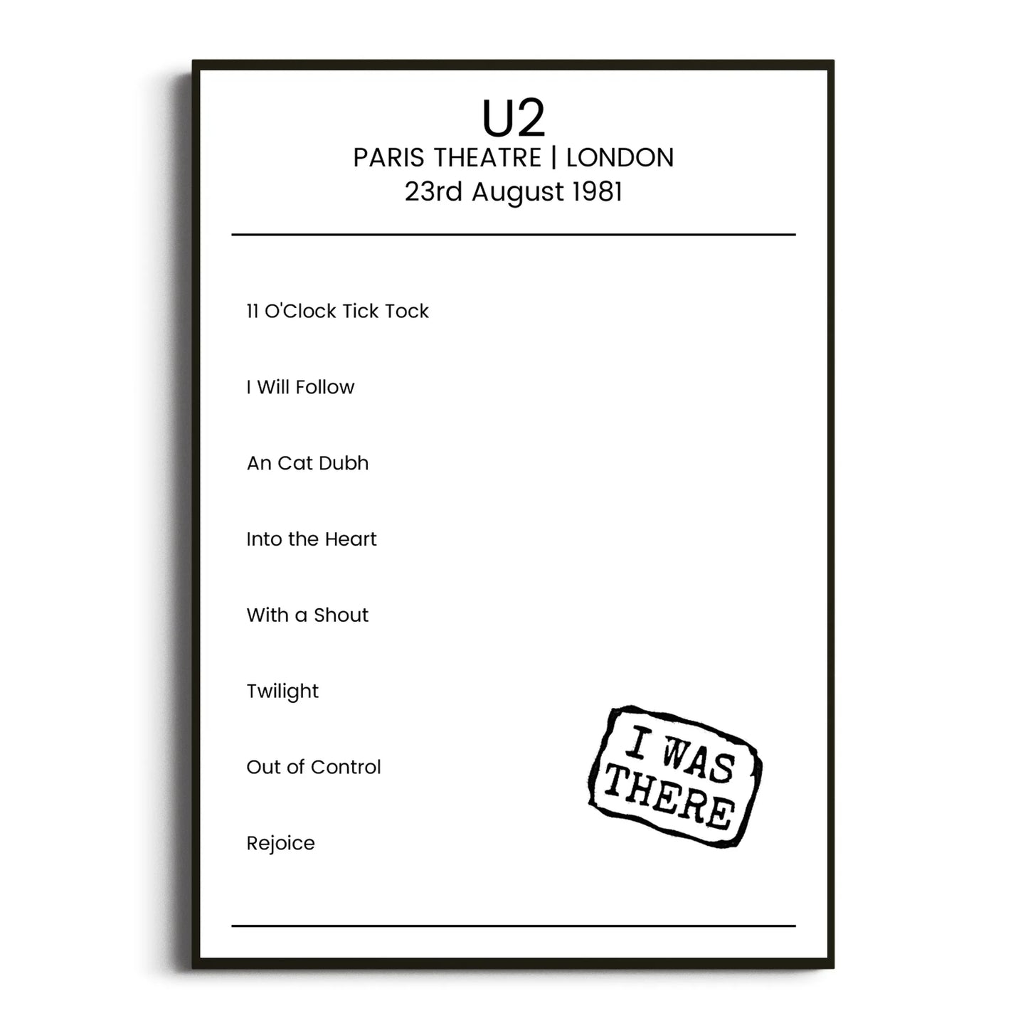 U2 London 23 August 1981 Setlist Poster