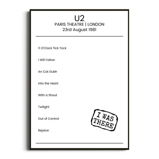 U2 London 23 August 1981 Setlist Poster