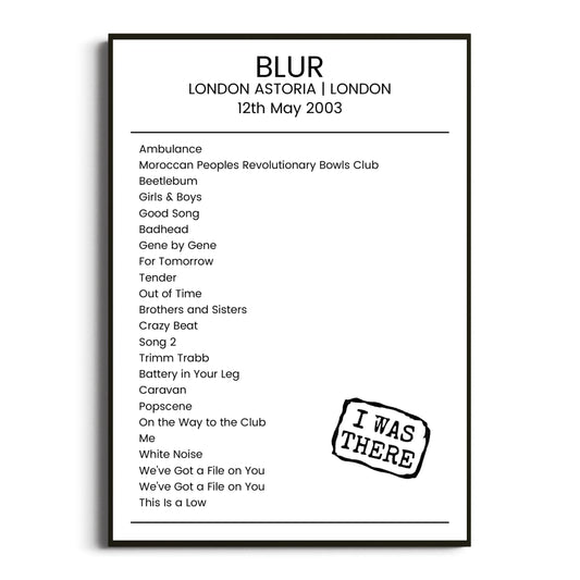 Blur London 12 May 2003 Setlist Poster