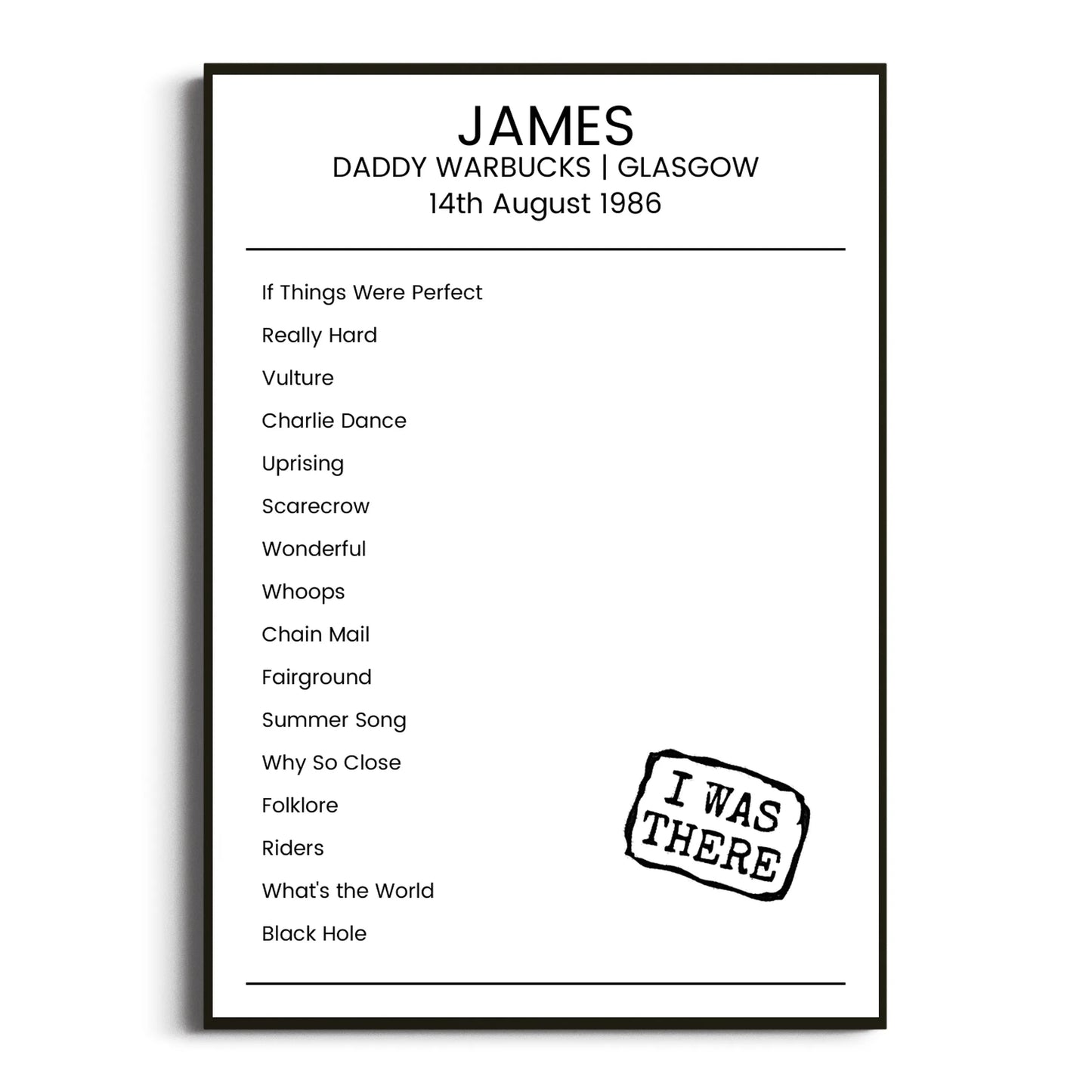 James Glasgow 14 August 1986 Setlist Poster