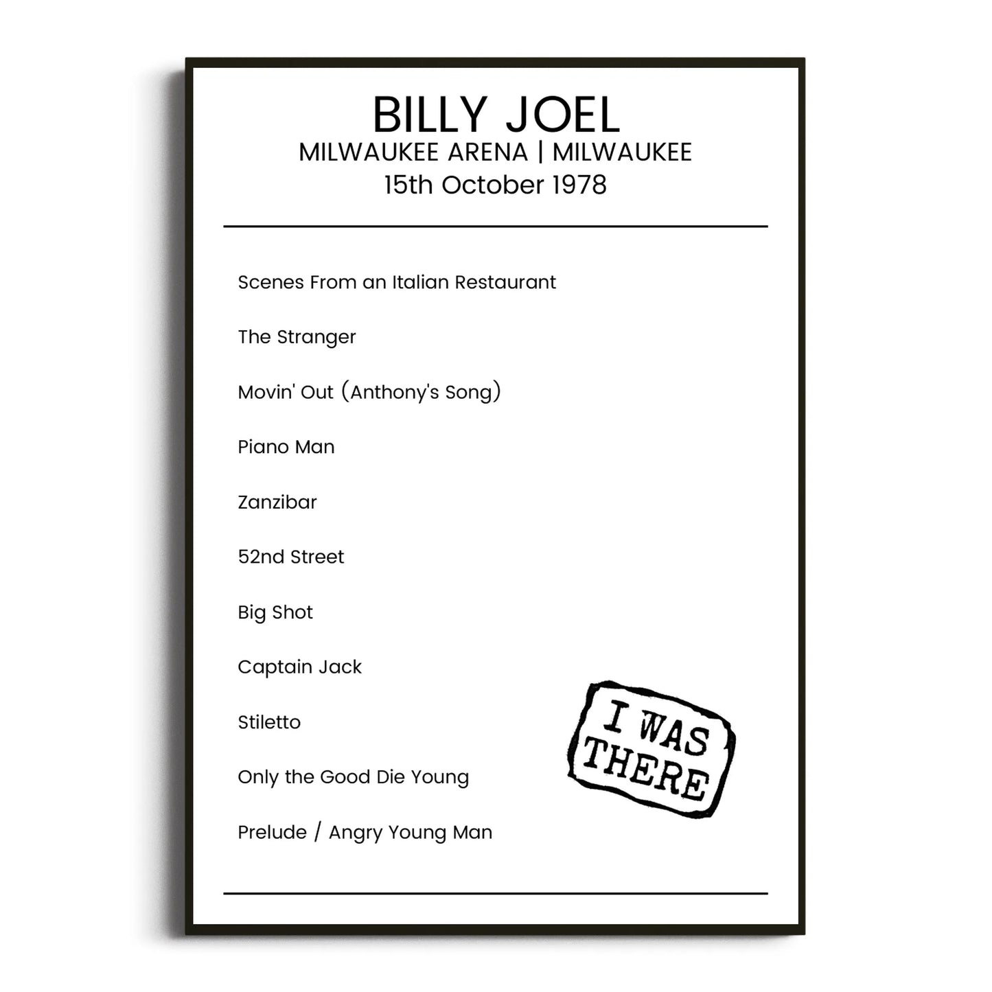 Billy Joel Milwaukee 15 October 1978 Setlist Poster