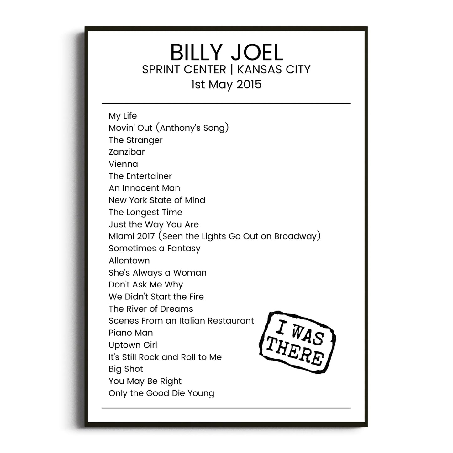 Billy Joel Kansas City 01 May 2015 Setlist Poster