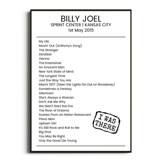 Billy Joel Kansas City 01 May 2015 Setlist Poster