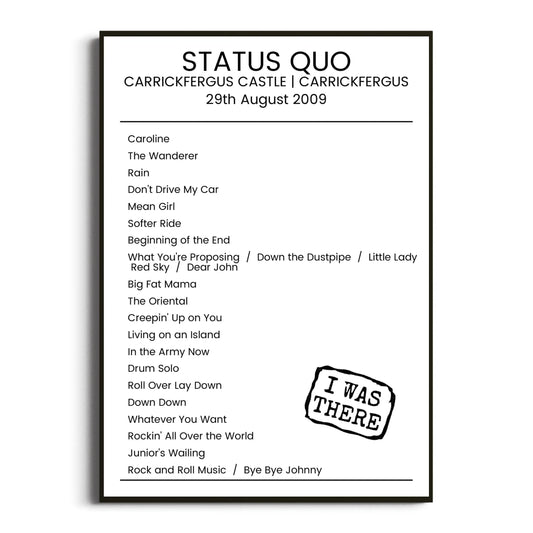 Status Quo Carrickfergus 29 August 2009 Setlist Poster