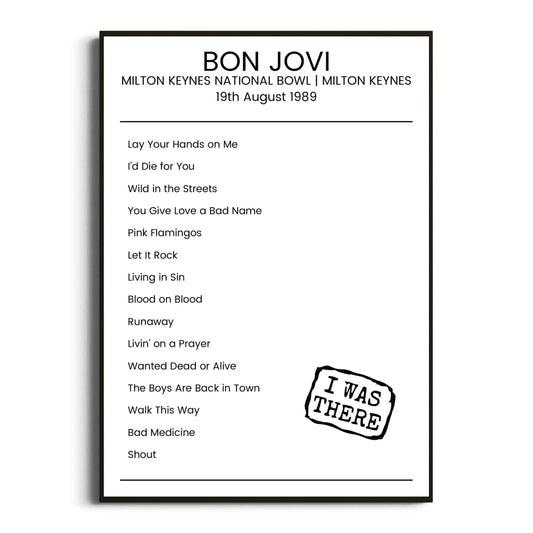 Bon Jovi Milton Keynes 19 August 1989 Setlist Poster