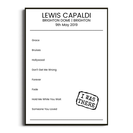 Lewis Capaldi Brighton 09 May 2019 Setlist Poster