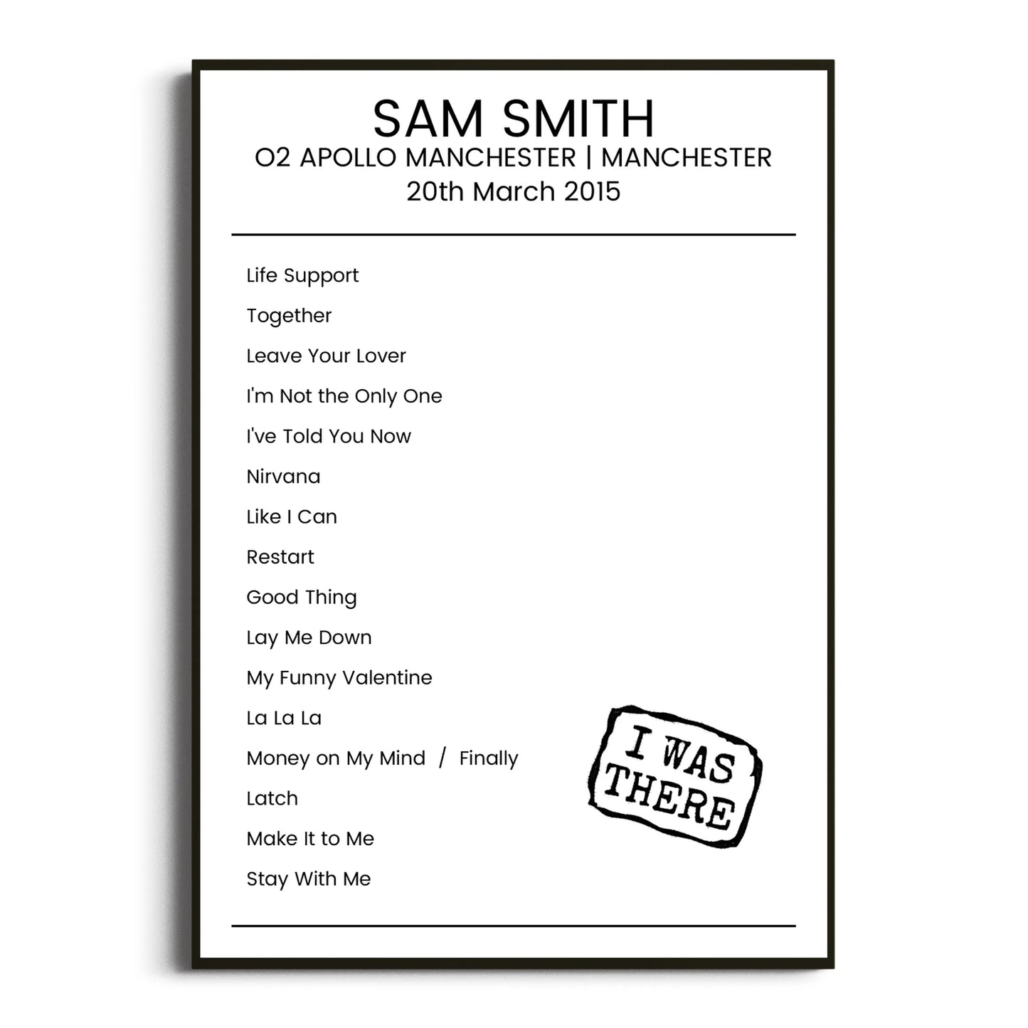 Sam Smith Manchester 20 March 2015 Setlist Poster