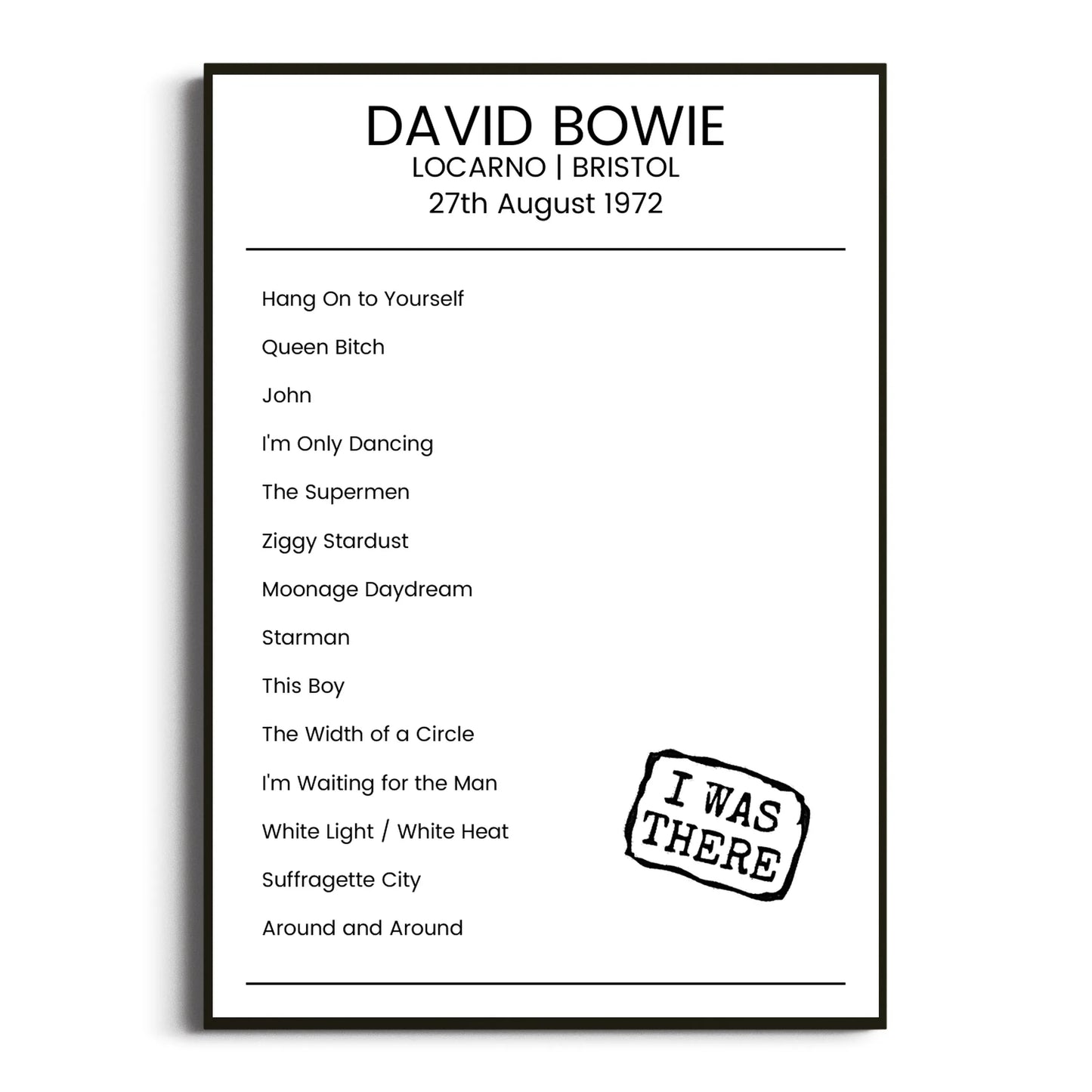 David Bowie Bristol 27 August 1972 Setlist Poster