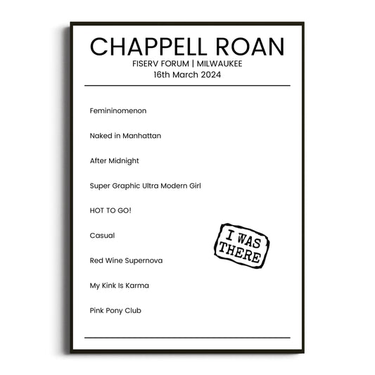 Chappell Roan Milwaukee 16 March 2024 Setlist Poster