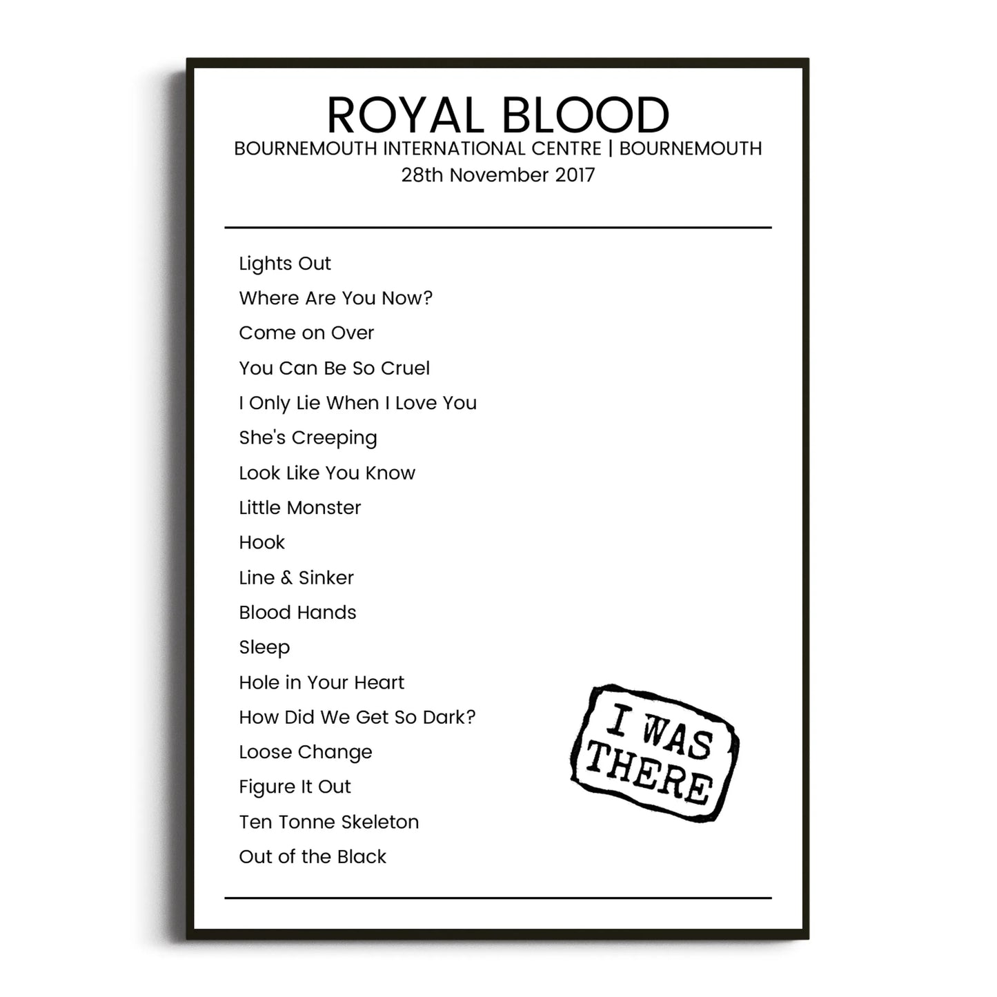 Royal Blood Bournemouth 28 November 2017 Setlist Poster