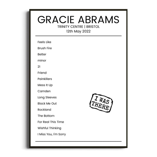 Gracie Abrams Bristol 12 May 2022 Setlist Poster