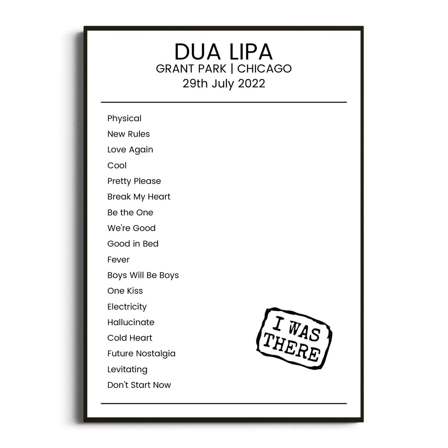 Dua Lipa Chicago 29 July 2022 Setlist Poster