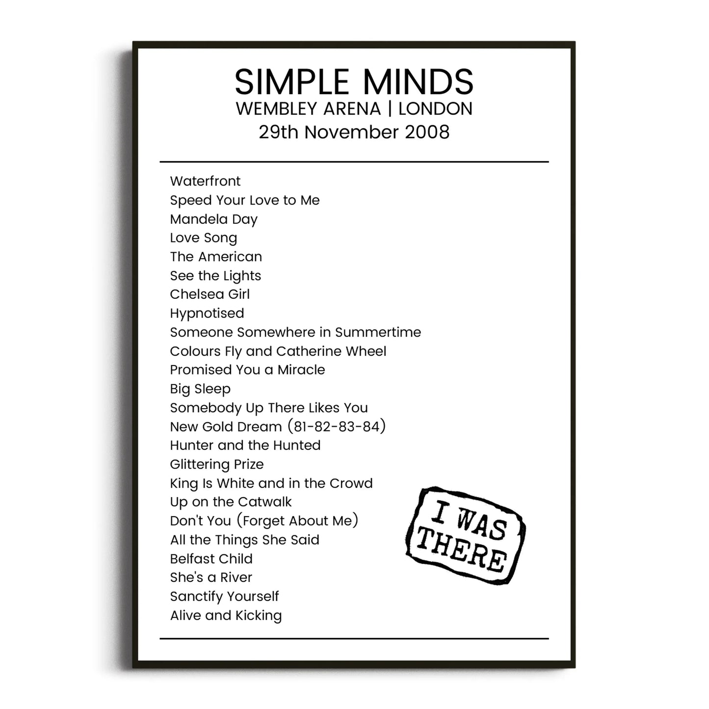 Simple Minds London 29 November 2008 Setlist Poster