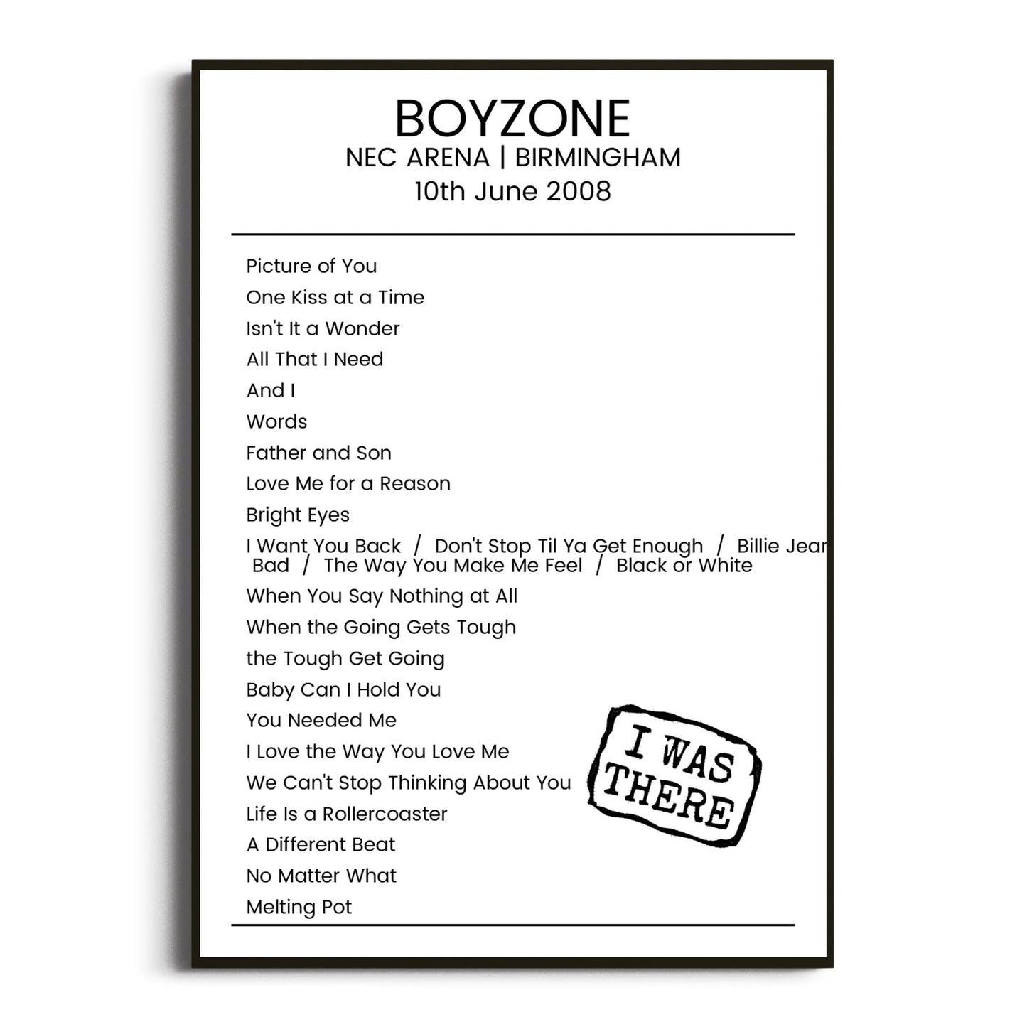 Boyzone Birmingham 10 June 2008 Setlist Poster