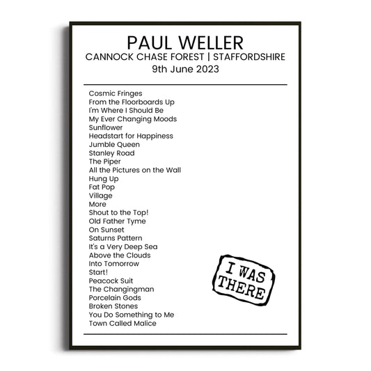 Paul Weller Staffordshire 09 June 2023 Setlist Poster