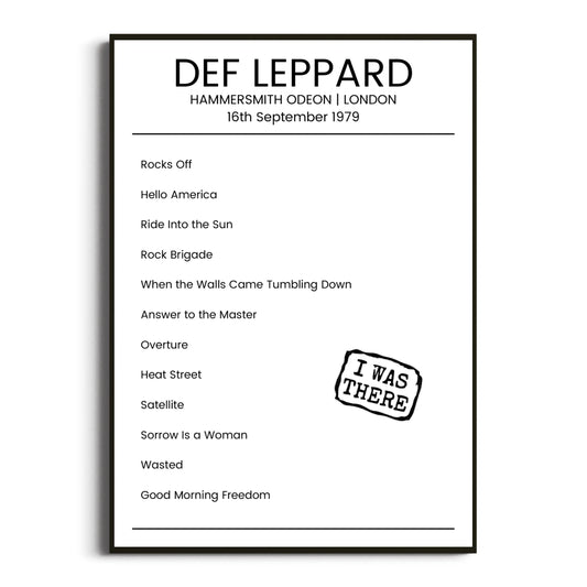 Def Leppard London 16 September 1979 Setlist Poster