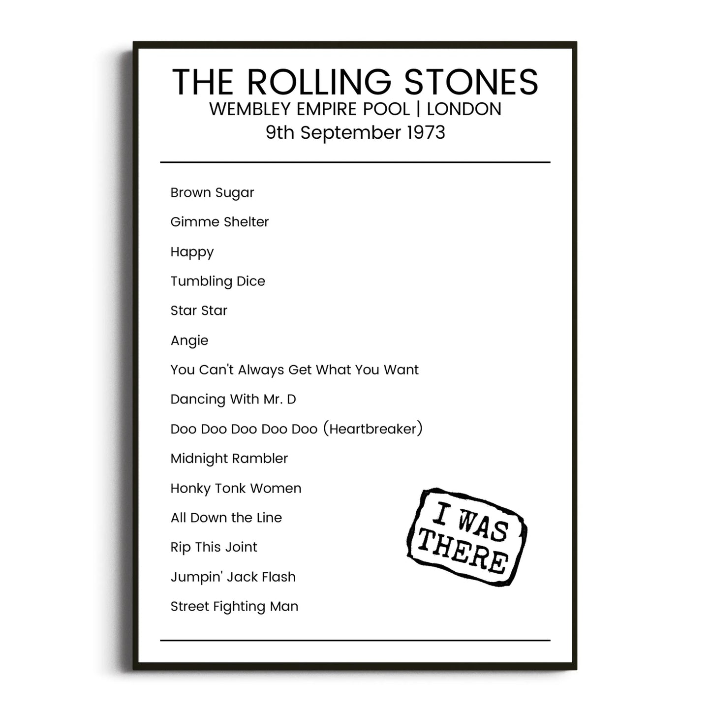 The Rolling Stones London 09 September 1973 Setlist Poster