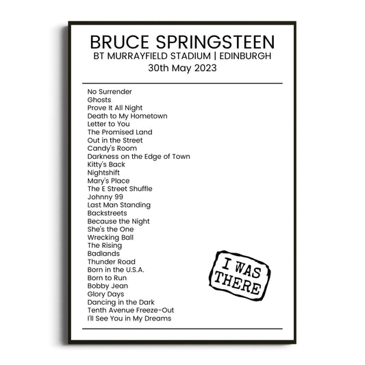 Bruce Springsteen Edinburgh 30 May 2023 Setlist Poster