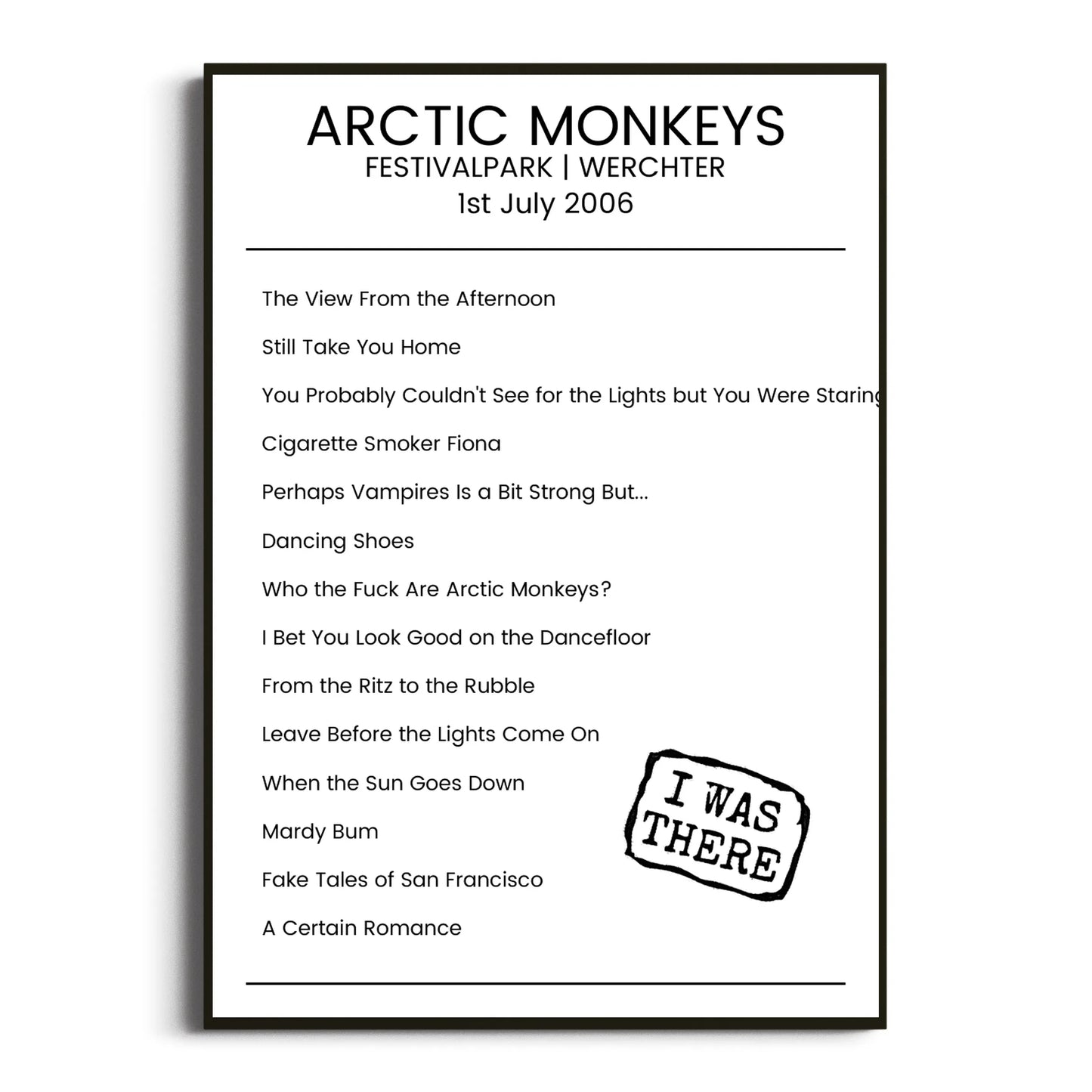 Arctic Monkeys Werchter 01 July 2006 Setlist Poster