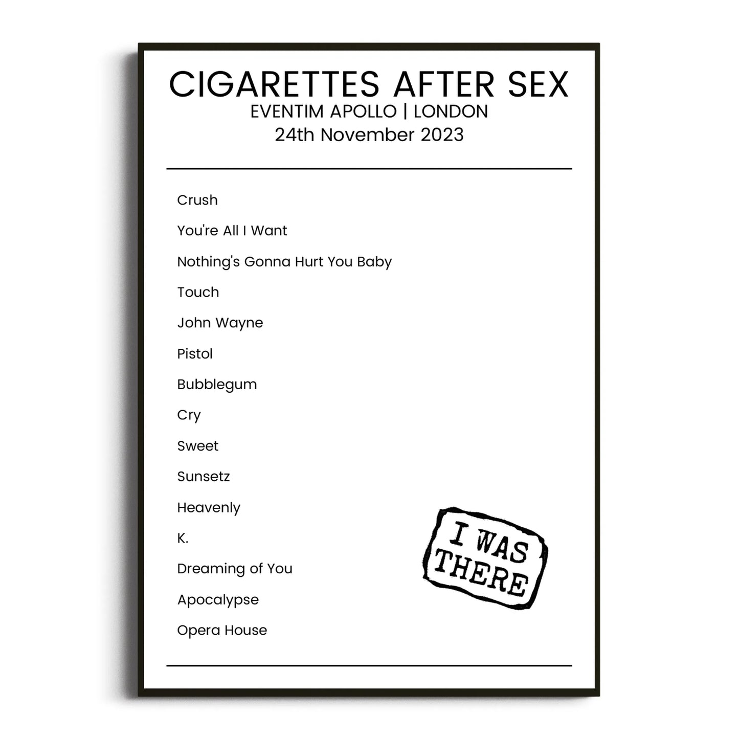 Cigarettes After Sex London 24 November 2023 Setlist Poster