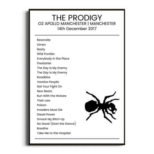 The Prodigy Manchester 14 December 2017 Setlist Poster