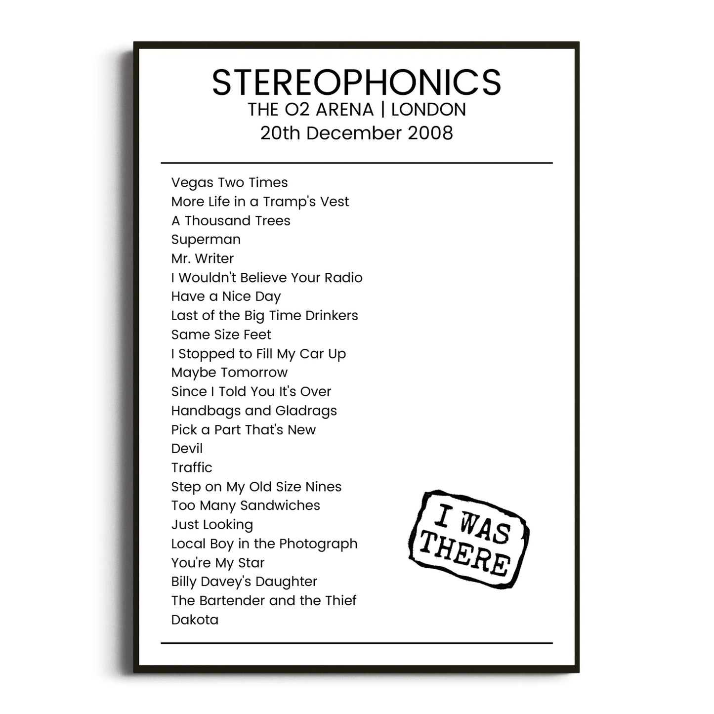 Stereophonics London 20 December 2008 Setlist Poster