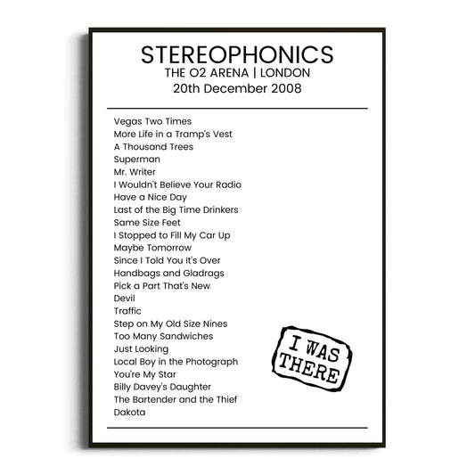 Stereophonics London 20 December 2008 Setlist Poster