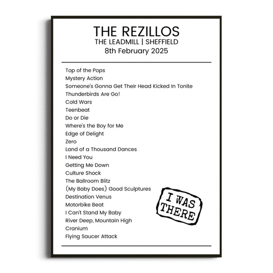 The Rezillos Sheffield 08 February 2025 Setlist Poster