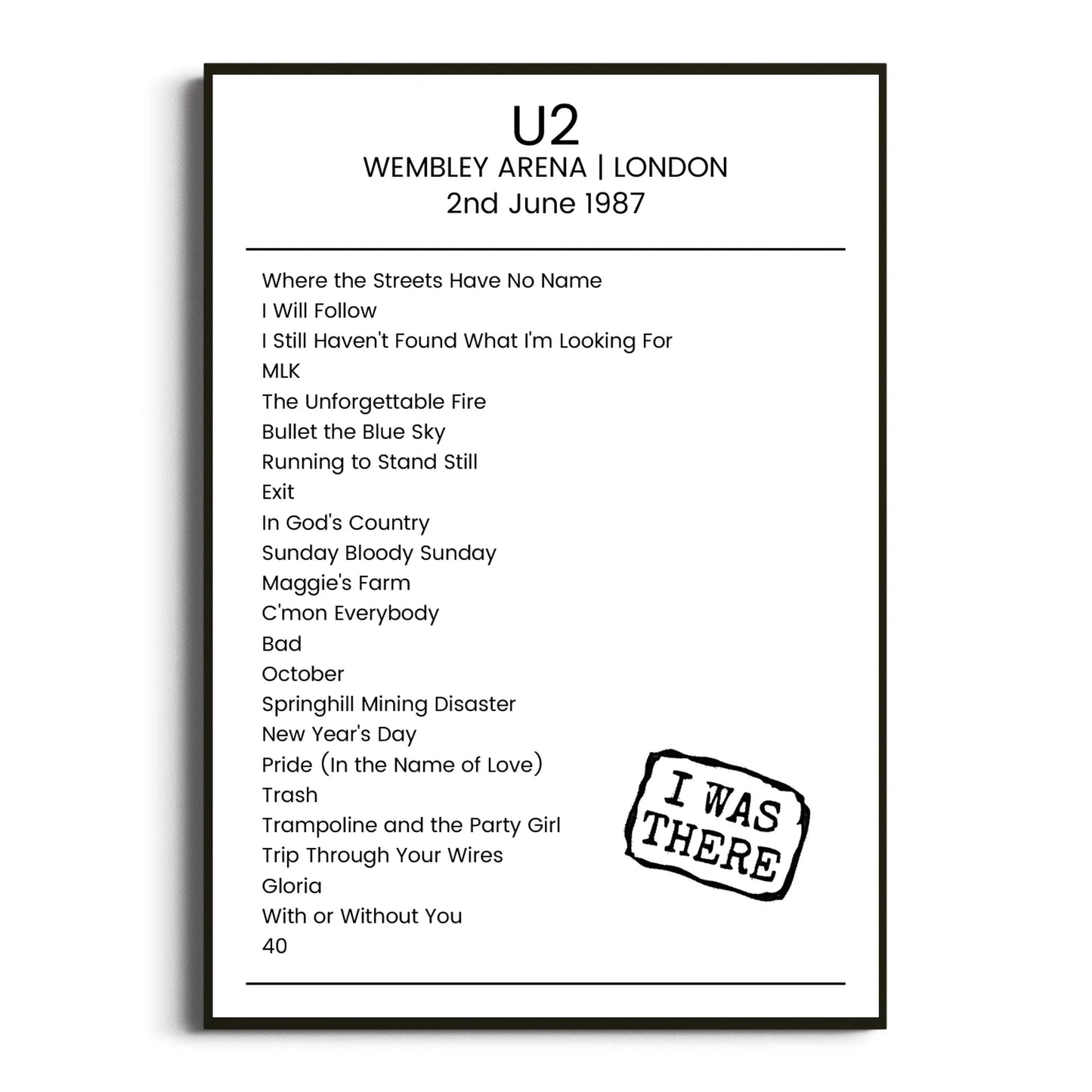 U2 London 02 June 1987 Setlist Poster