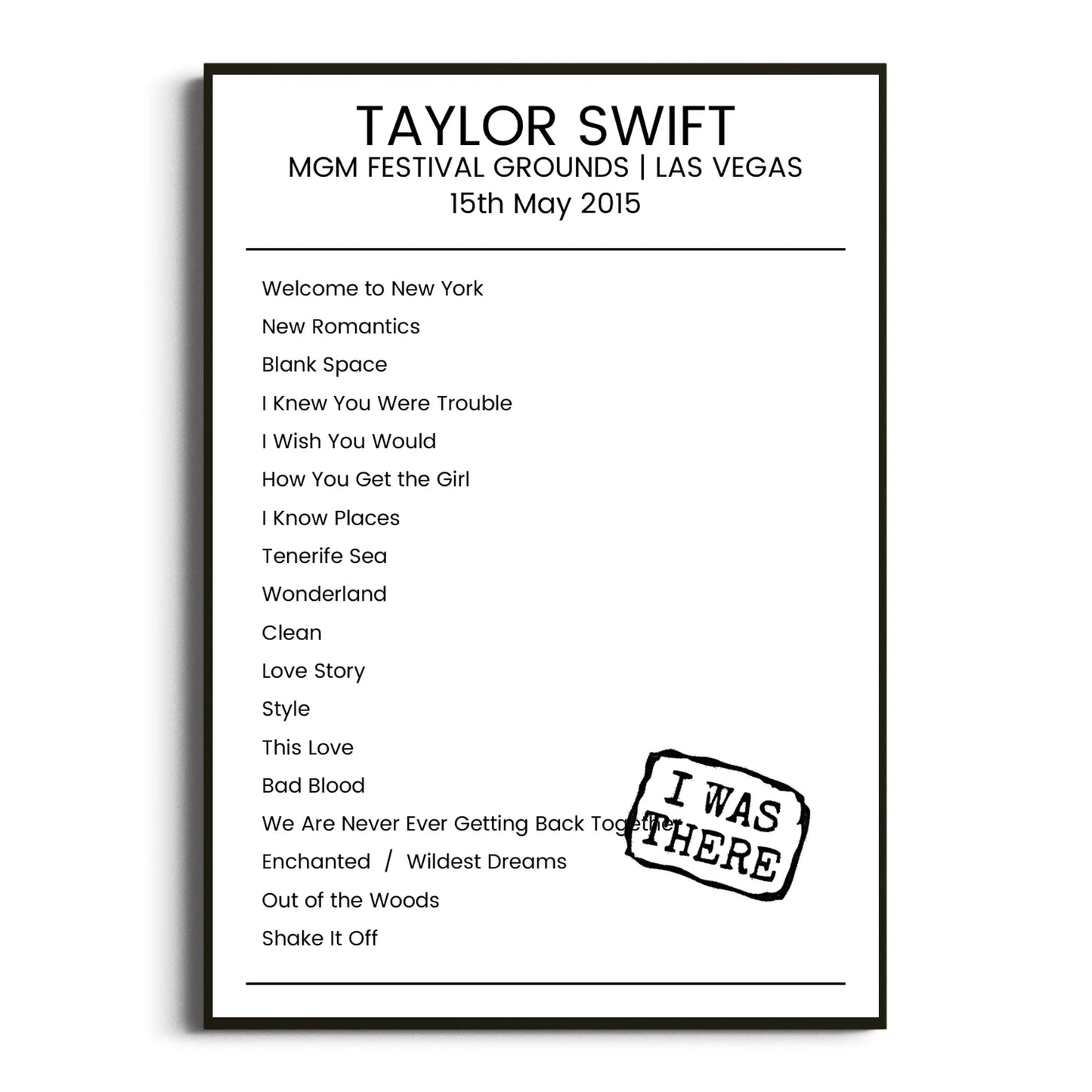 Taylor Swift Las Vegas 15 May 2015 Setlist Poster