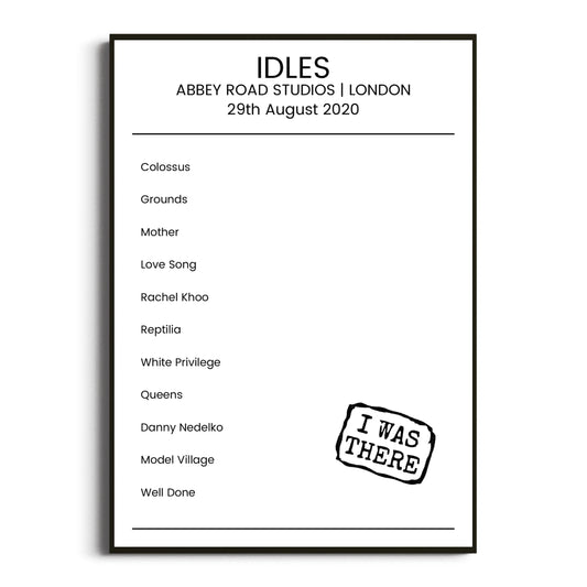 IDLES London 29 August 2020 Setlist Poster